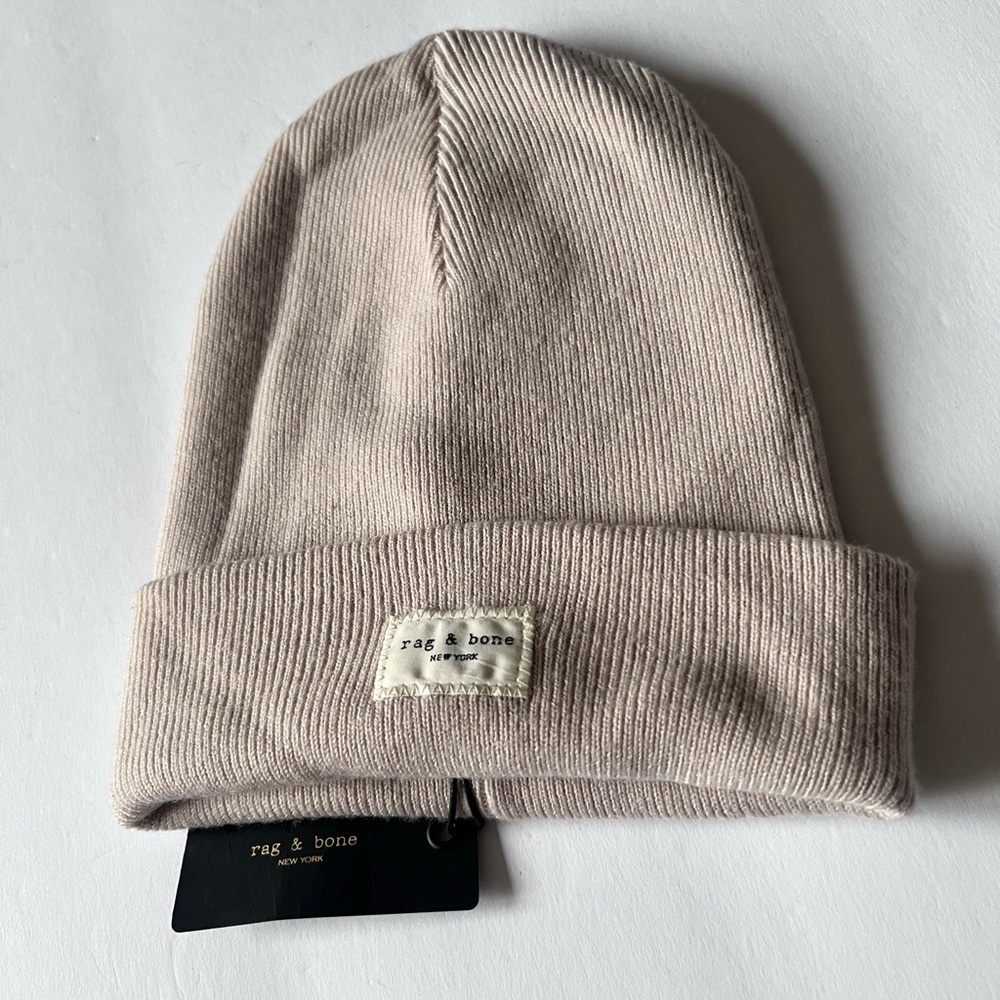 RAG AND BONE MERINO WOOL ADDISON RIB KNIT BEANIE IN TURTLEDOVE OS UNISEX NWT - Picture 9 of 15